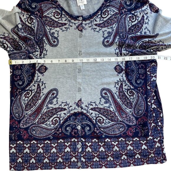DRESSBARN CARDIGAN SWEATER FLORAL PAISLEY 3/4 SLEEVE STRETCHY WOMEN'S 1X GRAY - Picture 7 of 8